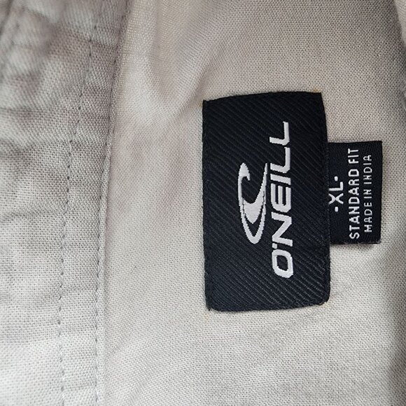 ONeill Mens XL Standard Fit Light Grey Striped Short Sleeve Button-Up Shirt - Picture 9 of 13